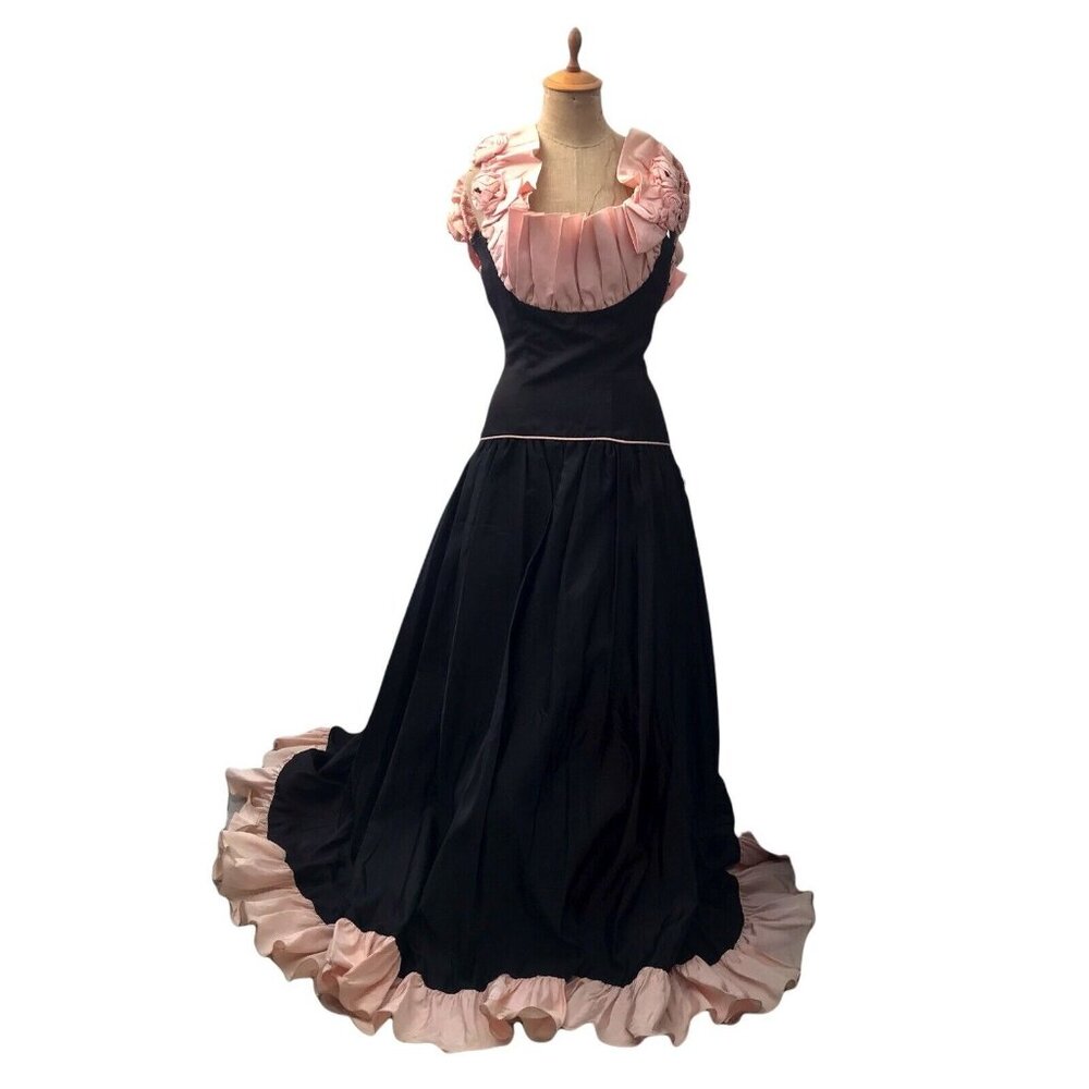 Vintage 1980s Lizette Seventeen Magazine Women's Black PInk Prom Formal Dress 8